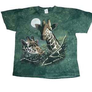 Vintage 90s The Mountain graphic Giraffe T-shirt adult unisex XL Green Tie Dye